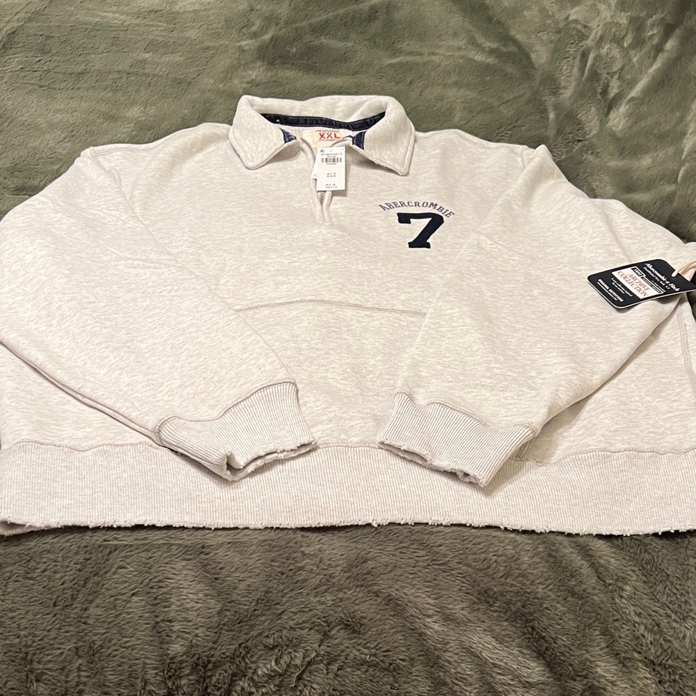 New Mens XXL ABERCROMBIE AND FITCH 1/4 Zip Distressed Oversized Sweatshirt.